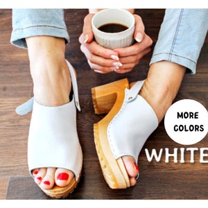 Leather Sandals Black Clogs Sandals Ankle Strap Sandals Wooden clogs Handmade Sandal Swedish clogs slippers white sweden clogs summer shoes