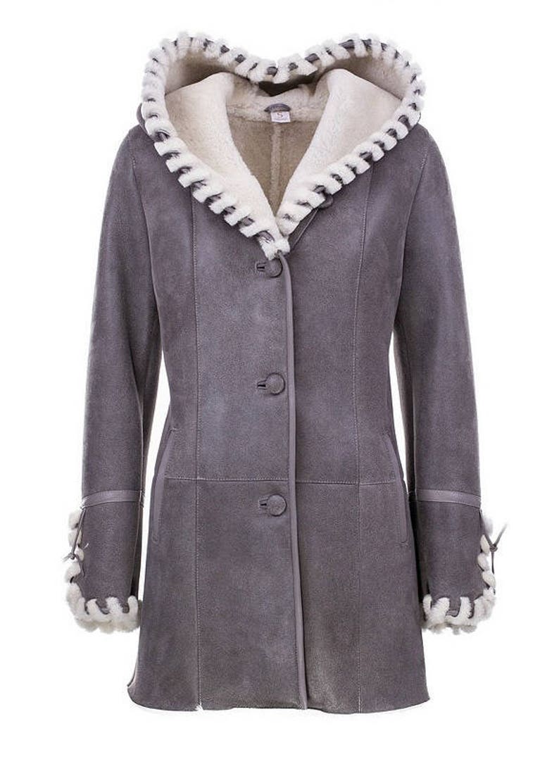 Grey Sheepskin Coat SHEARLING Sheep Wool Leather Jacket Etsy