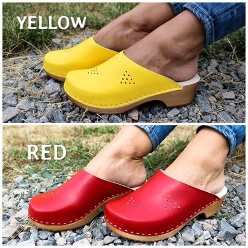 White clogs leather women clogs men clogs with holes wood sole shoes flat sole shoes women leather sandals low heel sandals open back shoes image 3