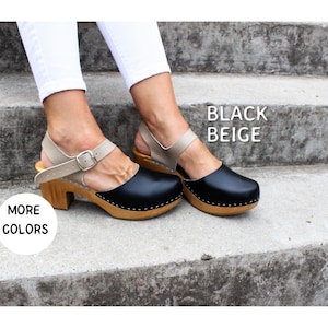 Women clogs with high heel wooden shoes leather sandals with wood sole  women clogs leather clogs leather sandals leather mules wood shoes