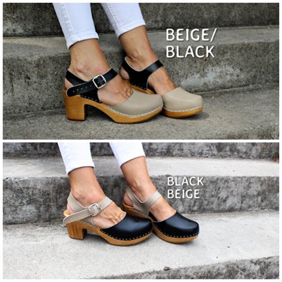 Leren schoenen voor dames Turquise schoenen met hoge hak houten