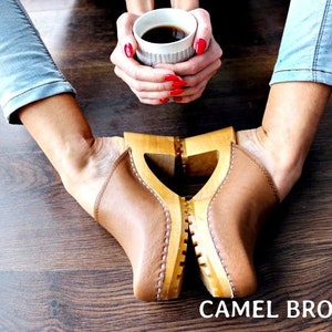 Leather clogs sandals Wooden clogs swedish clogs Handmade clogs sandal slip on high heel wood clogs brown clogs lug shoes troentorp sole