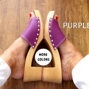 LEATHER SANDALS  high heel shoes black sandals wooden sandals heel sandals summer shoes women sandals real leather gift for women purple