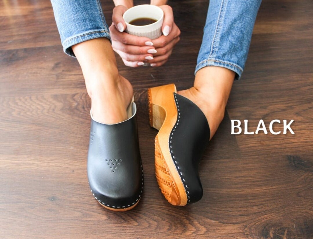 Sweden Clogs With Wooden Sole Leather Women Clogs With Low Heel Wooden Sole  Mule Genuine Leather Women Shoes Swedish Black Brown Boots 