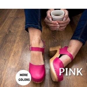Clog Sandal Shoes Clog pink high heel shoes leather shoes high heel boots high wood clogs mary jane shoes  clogs free shipping dark green