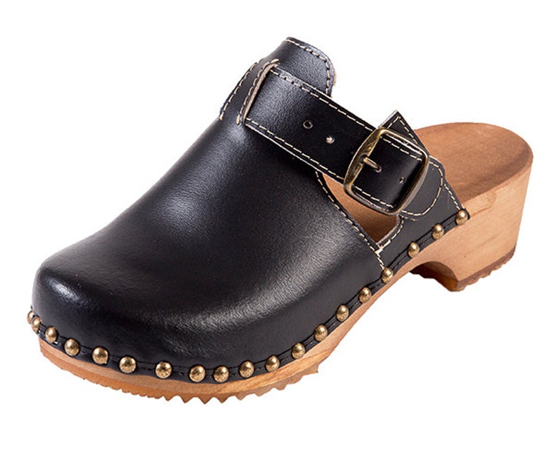 Leather clogs black sandals handmade Sandals Wooden clogs swedish clogs Handmade clogs Gift for women mules wood clog suede leather sandals
