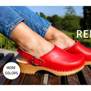 Leather shoes ankle strap clogs wooden sole women clogs red platform shoes low heel clogs new clogs  shoes for men mule wide foot vintage