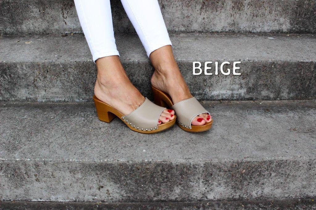 Sandales en cuir avec semelle en bois Sandales talon bas Etsy