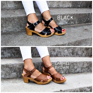 Leather sandals Women sandals with strap sandals with wooden sole wooden sole clogs leather women clogs strap clogs sandals with belt brown