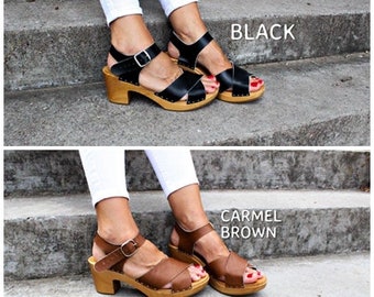 Leather sandals Women sandals with strap sandals with wooden sole wooden sole clogs leather women clogs strap clogs sandals with belt brown