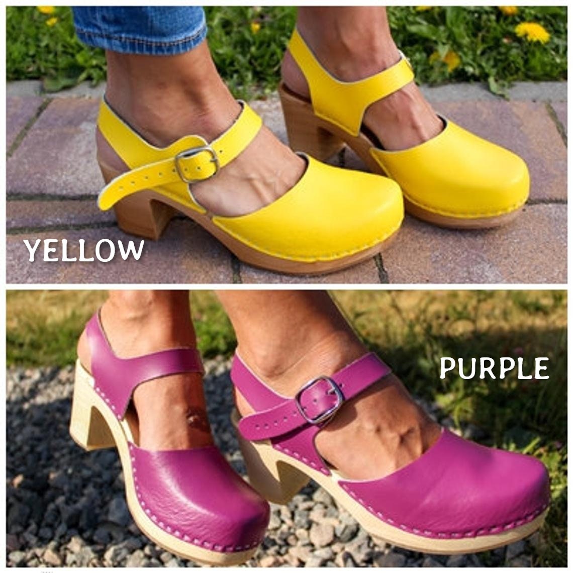 Leather clogs clog sandals Ankle Strap Sandals Wooden clogs Etsy