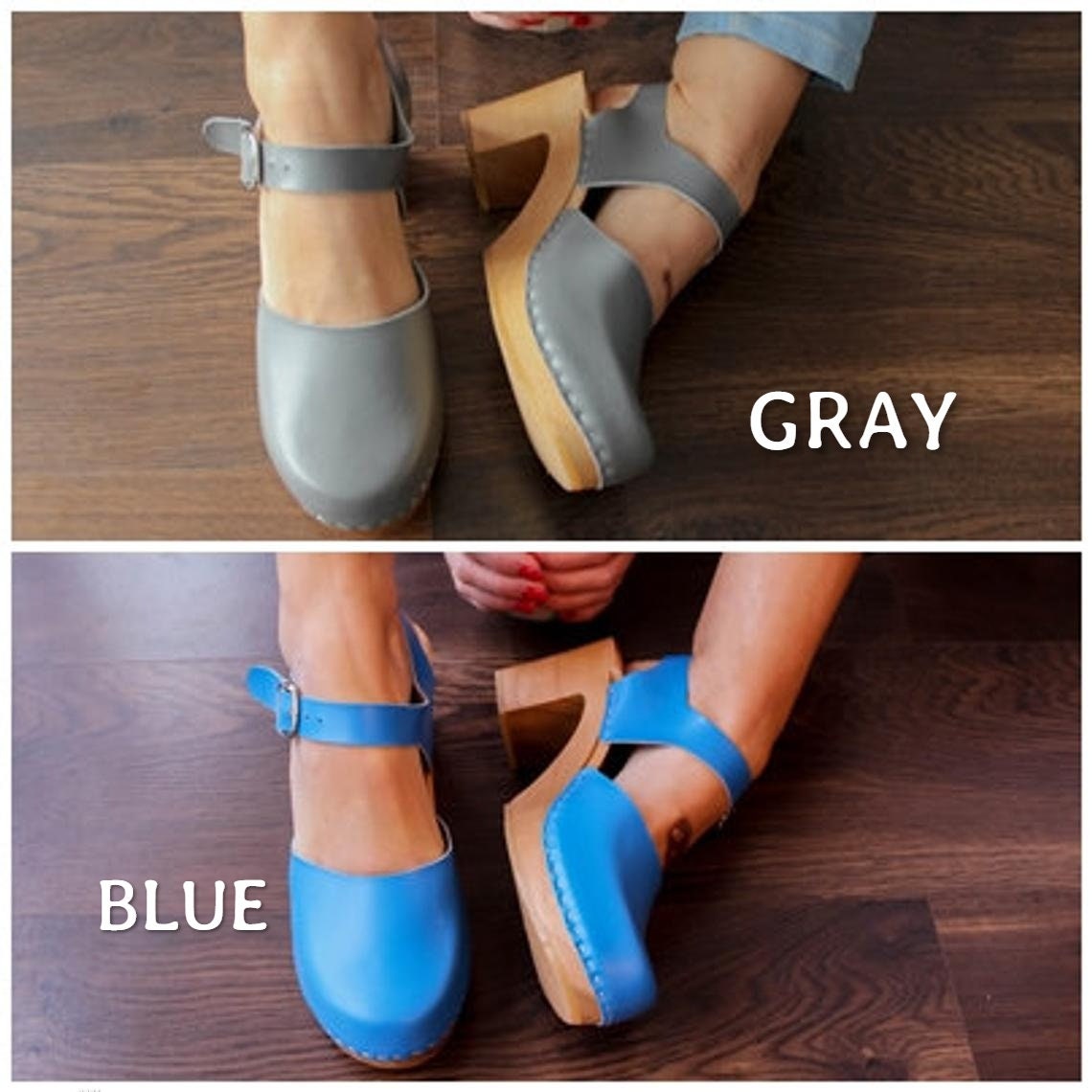 Leather clogs clog sandals Ankle Strap Sandals Wooden clogs Etsy