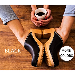 New Clogs Moccasins Wooden clogs Women clogs Leather clogs clog Womens black clogs Women shoes moccasins Wood clog Clogs sandal high heel image 1