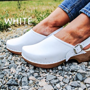 Swedish Clogs Moccasins wooden clogs Women clogs Leather clogs Clog Womens clogs Boots Womens moccasins Wood clogs Clogs  white sandals gift