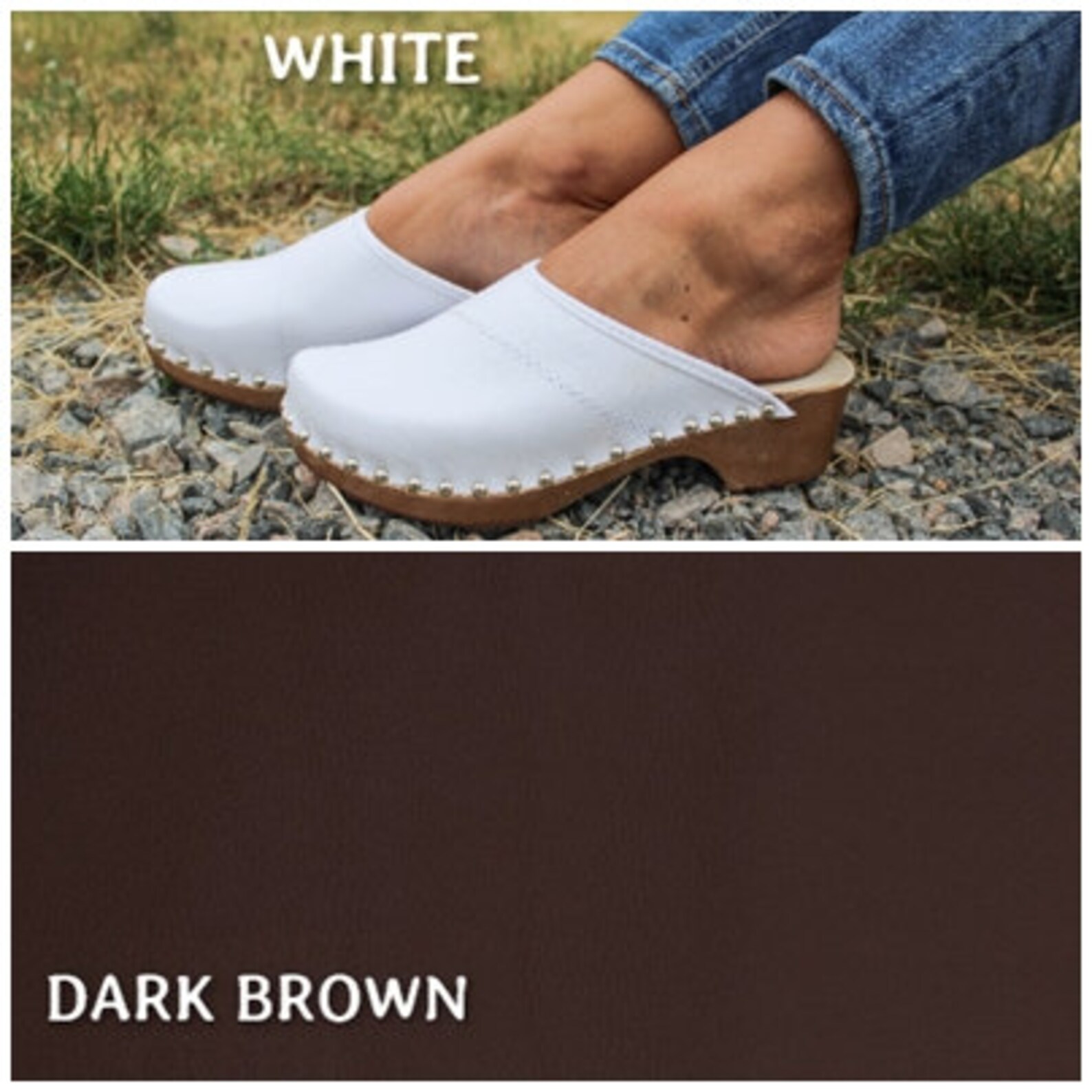 leather wooden clogs