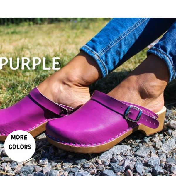 Swedish Clogs Moccasins Woodn clogs Women clogs Leather clogs Clog Womens clogs Boots Womens moccasins Wood clogs Clogs boots Clogs purple