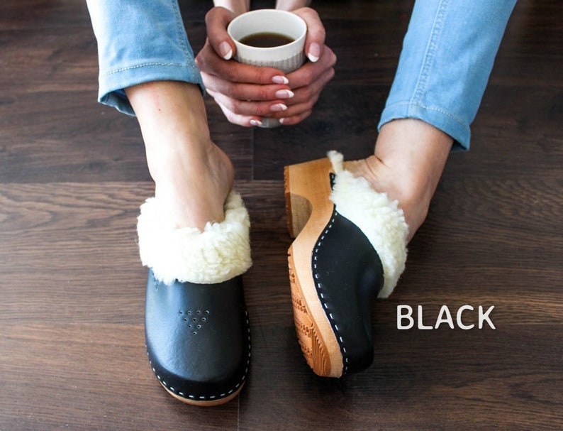 Swedish Clogs With Fur Wooden Clogs for Men Women Clogs Etsy