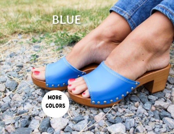 SANDALS Wooden Clogs High Heel Flip Flops Open Toe Boots Studs Sandals Slip  on Leather Sandals Natural Leather Summer Shoes Women Sandals 