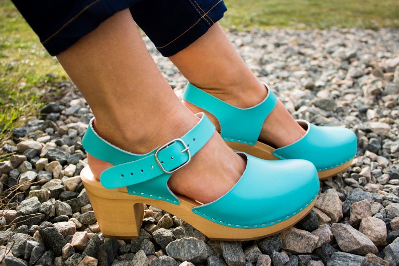 Leather clogs Black sandals Ankle Strap Sandals Wooden clogs Etsy