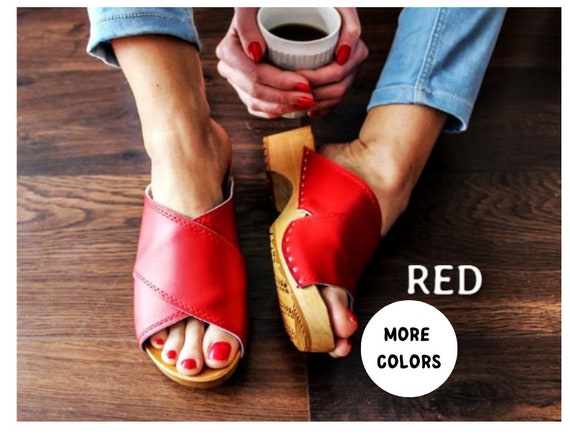 Women Sandals Wide Foot Sandals With Wood Platform Wooden Shoes