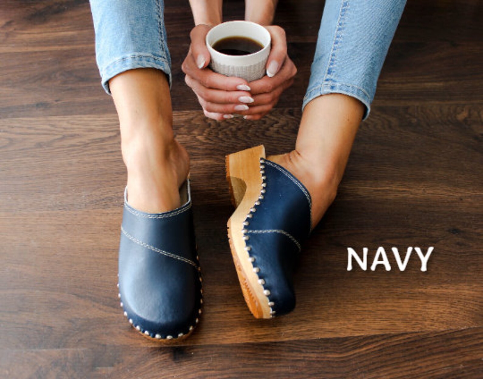 leather wooden clogs