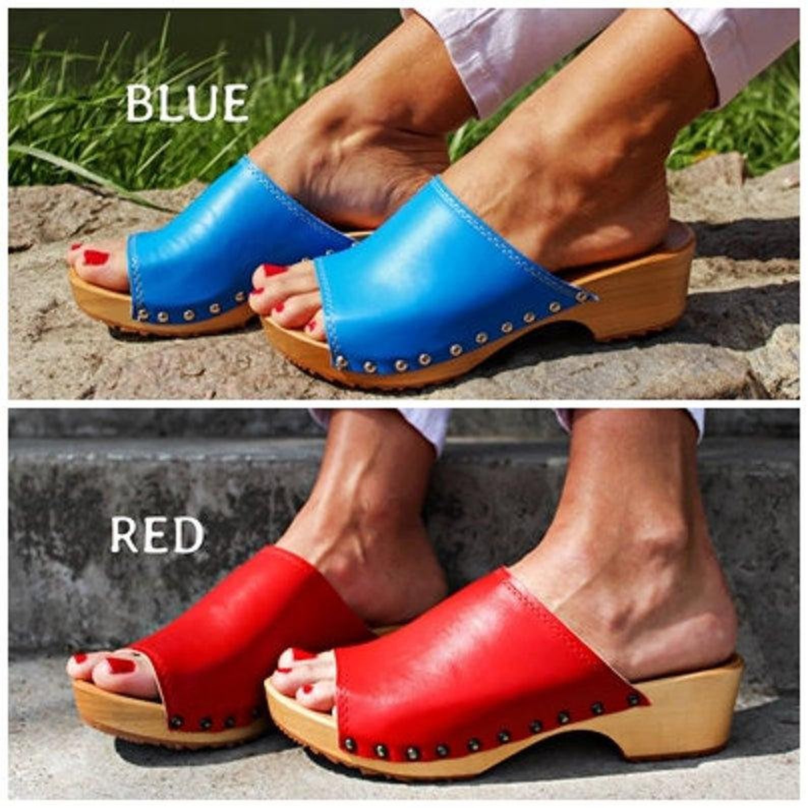 Leather Wooden Sandal Women Sandals Leather Sandals Clog Etsy