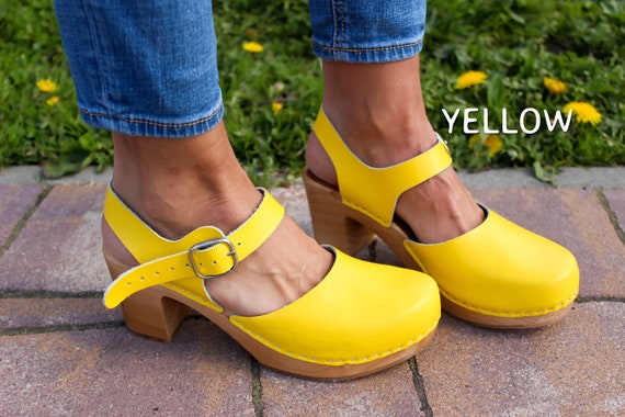 Yellow platform shop clogs