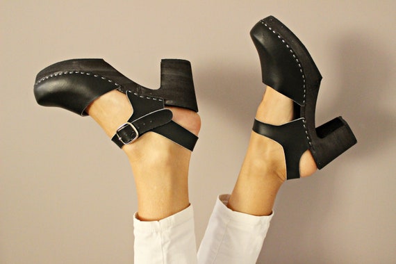 Zuecos para mujer zapatos negros con tacón alto zapatos de | Etsy México