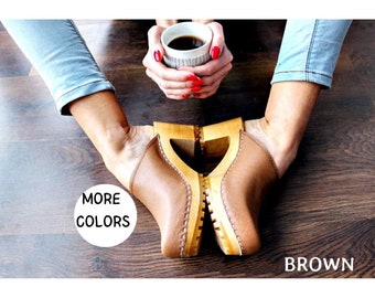 Clogs Swedish clogs wooden clogs moccasins leather sandals women clogs clogs sandal leather clogs mules women sandals wood clogs beige black
