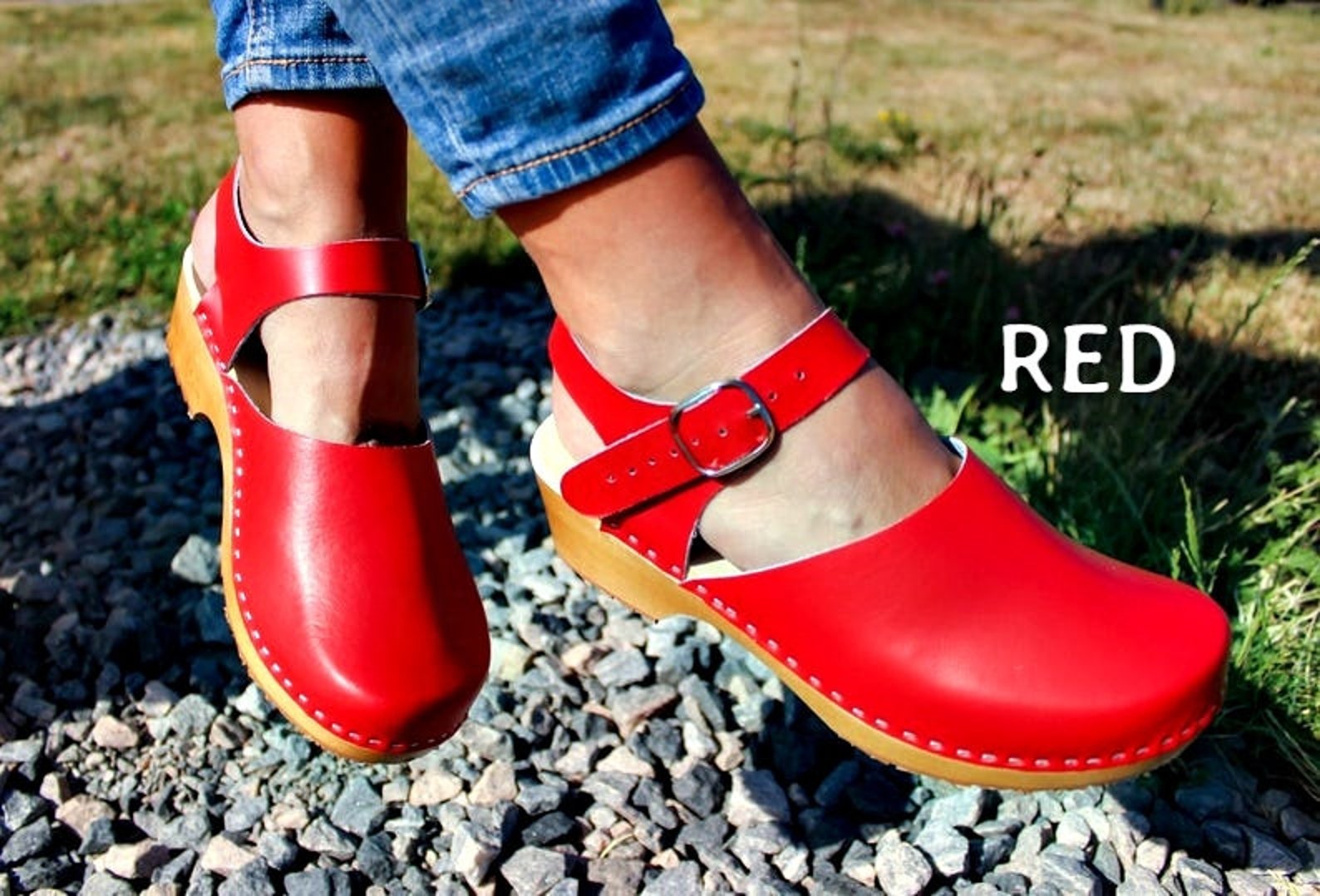 Wooden Sole Shoes Ankle Strap Clogs Wooden Platform Shoes Etsy