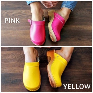 Clogs Swedish clogs wooden clogs moccasins leather shoes women clogs clogs sandal leather clogs shoes women sandal wood clogs yellow shoes