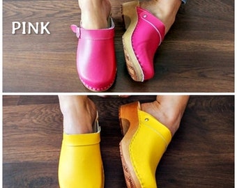 Clogs Swedish clogs wooden clogs moccasins leather shoes women clogs clogs sandal leather clogs shoes women sandal wood clogs yellow shoes