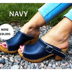 Navy clog sandals sale