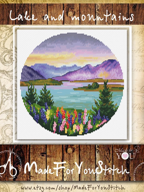 Lake and mountains counted cross stitch pattern PDF Northern Etsy
