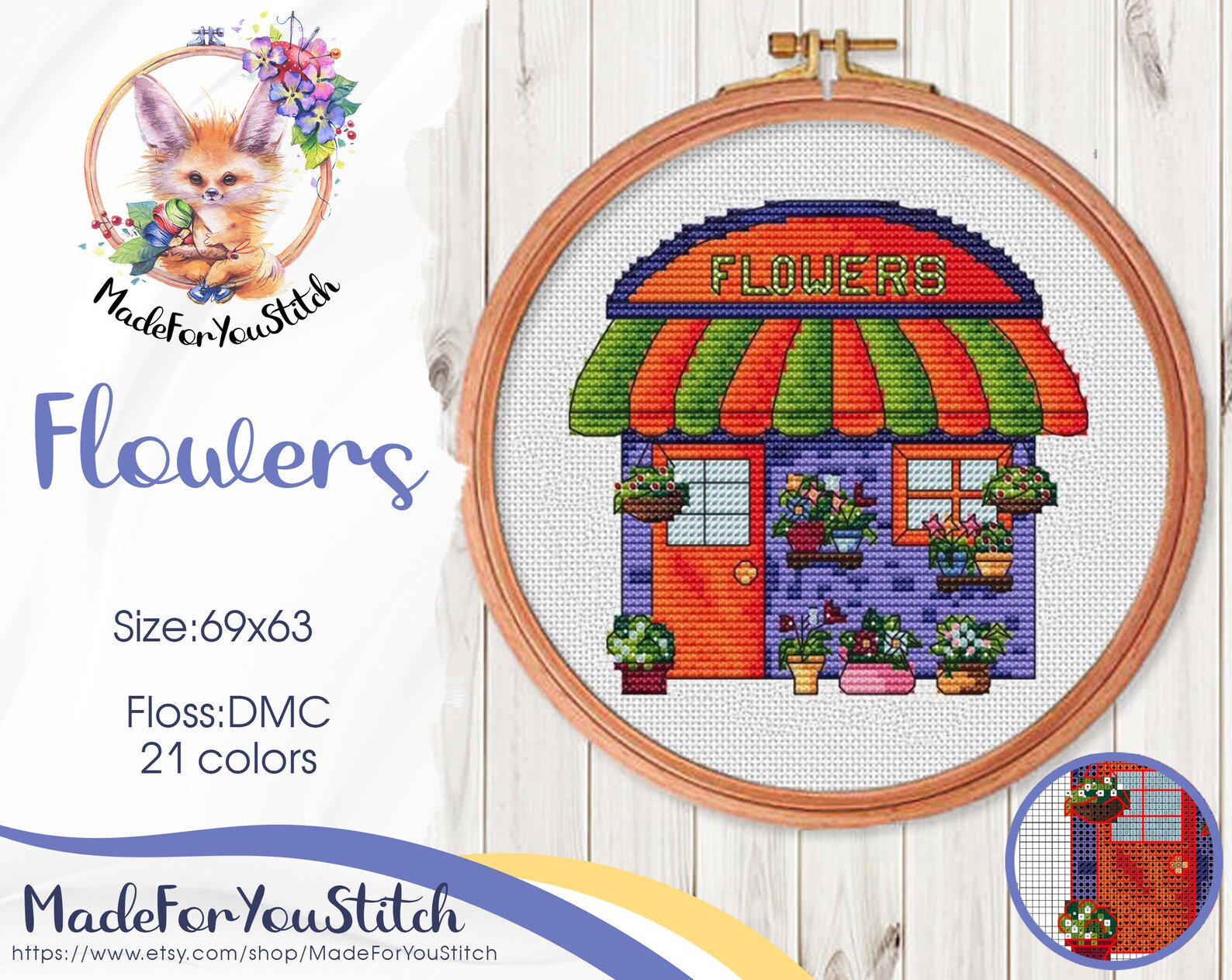 Flower shop counted cross stitch pattern PDF Little house Etsy