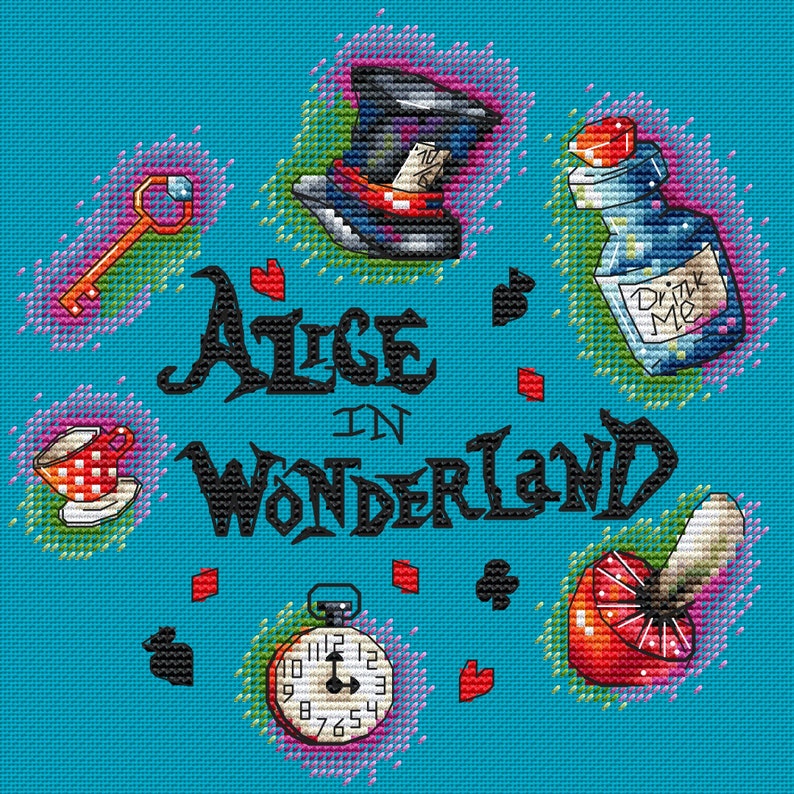 Alice in wonderland cross stitch pattern PDF Round | Etsy