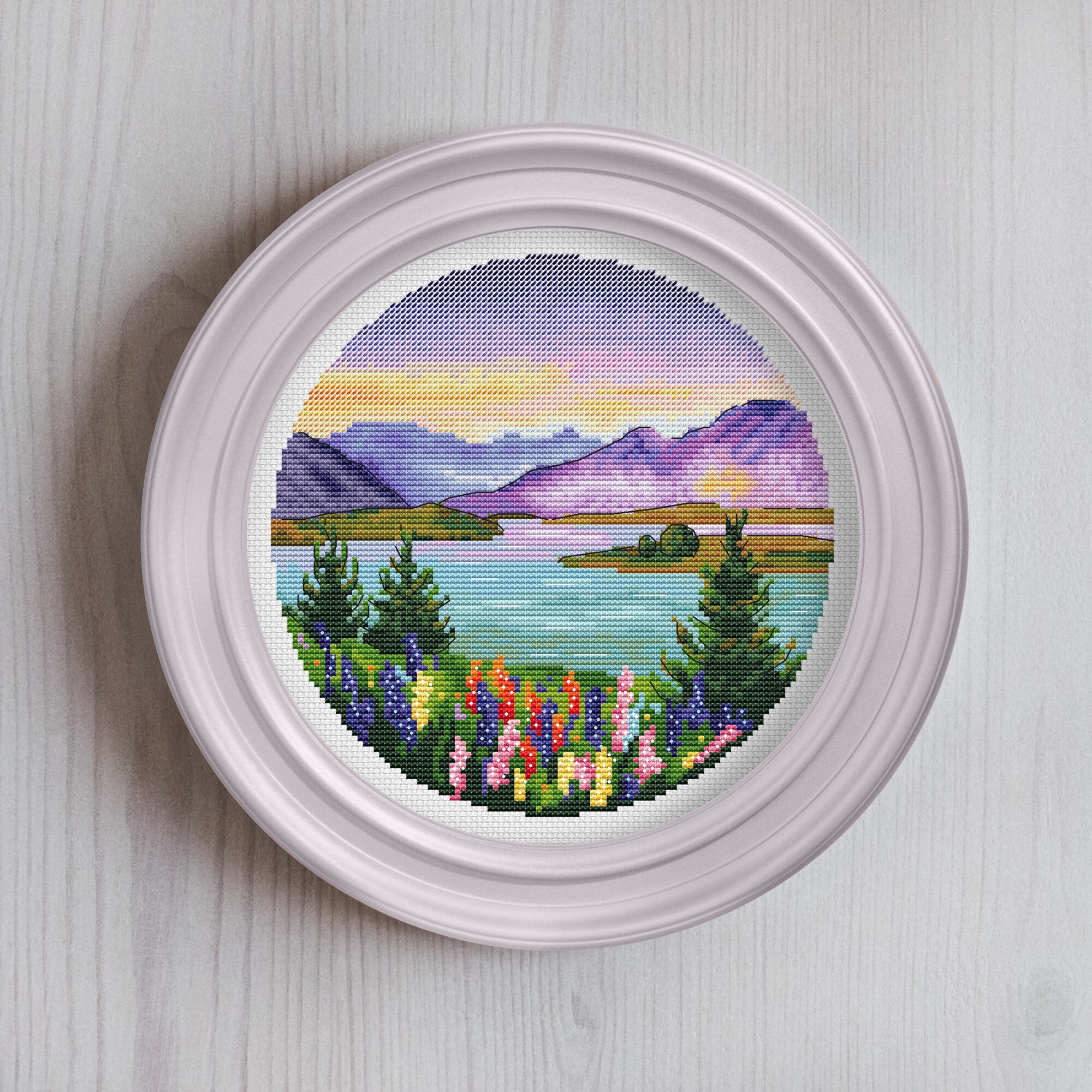 Lake and mountains counted cross stitch pattern PDF Northern Etsy