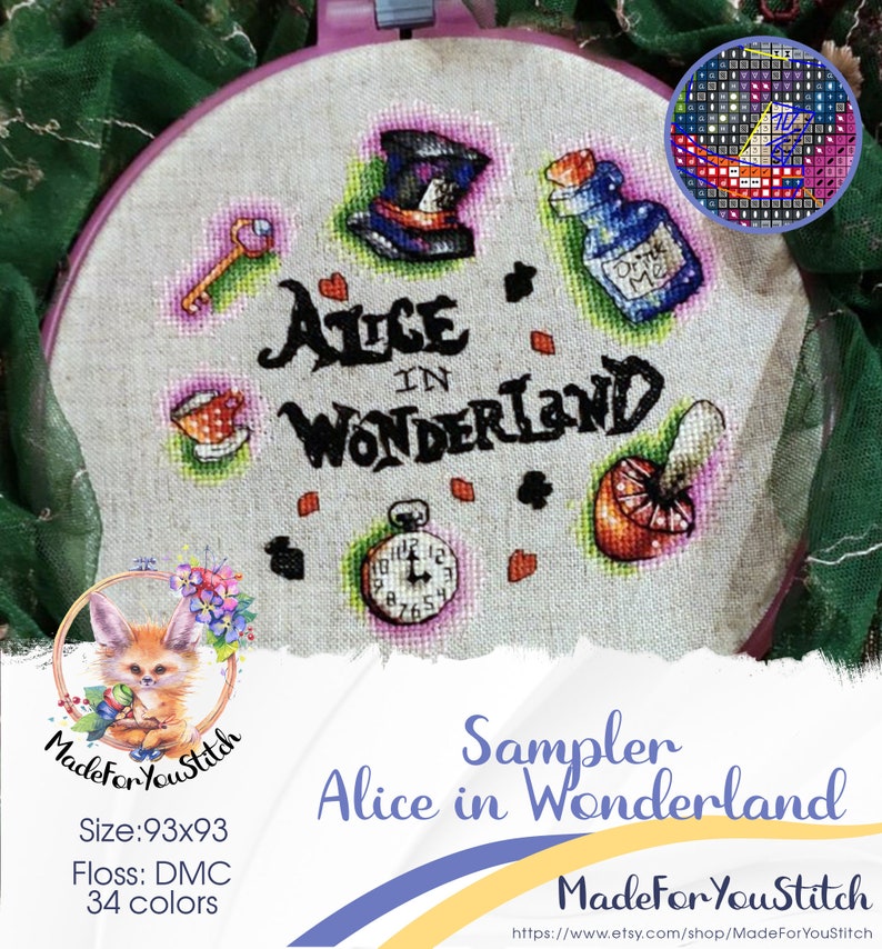 Alice in wonderland cross stitch pattern PDF Round Etsy