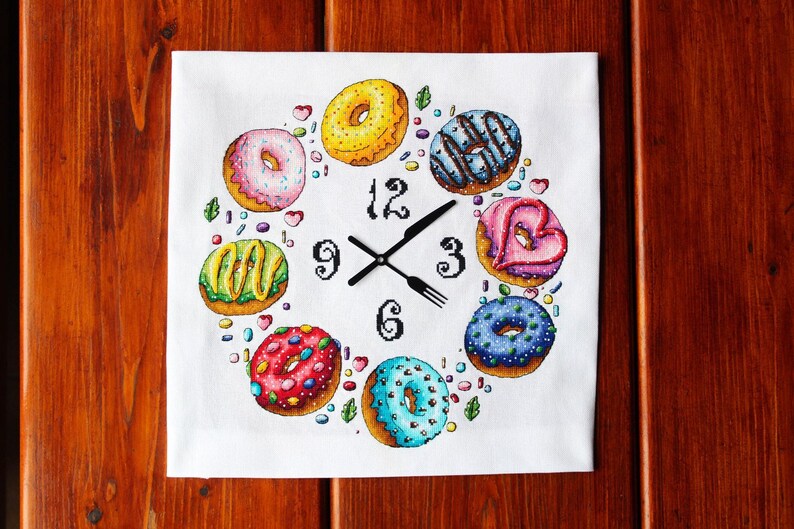 Green donut counted cross stitch pattern PDF Sweets donut Kitchen dessert Pastic canvas Easy embroidery