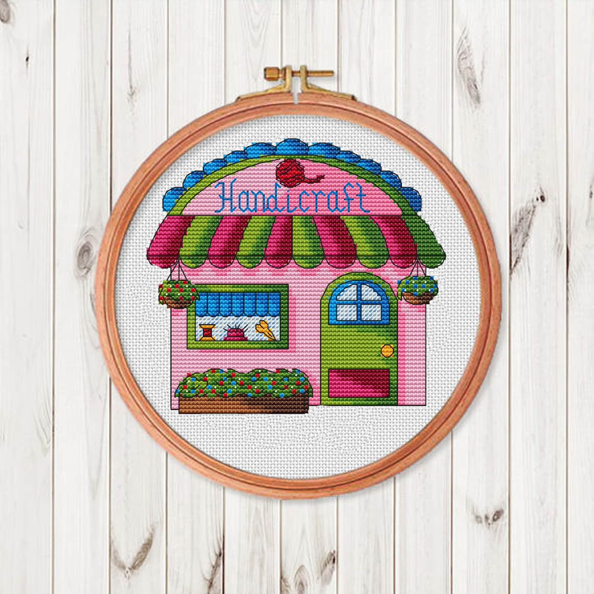 Handmade shop counted cross stitch pattern PDF Cute village Etsy
