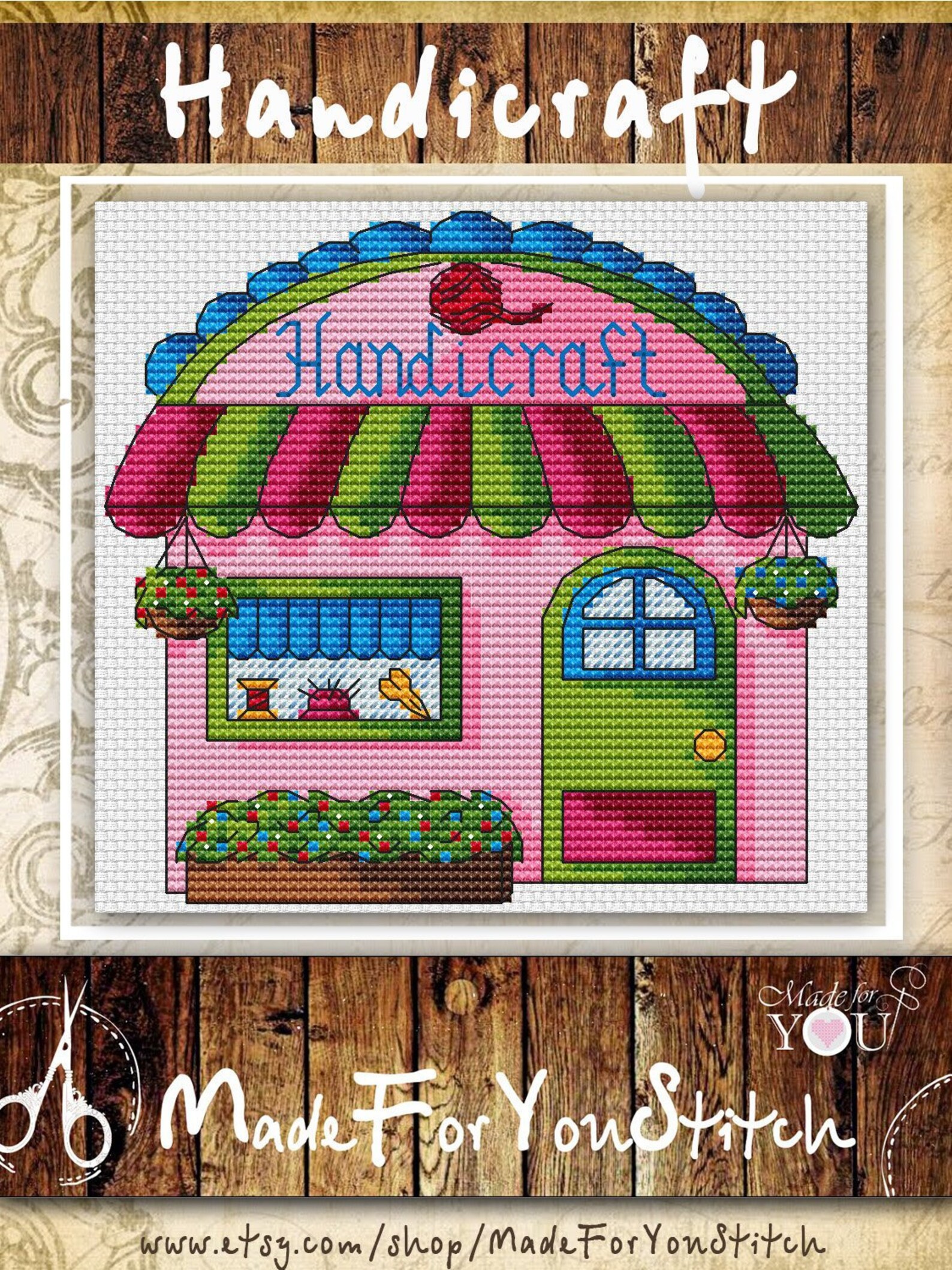 Handmade shop counted cross stitch pattern PDF Cute village | Etsy