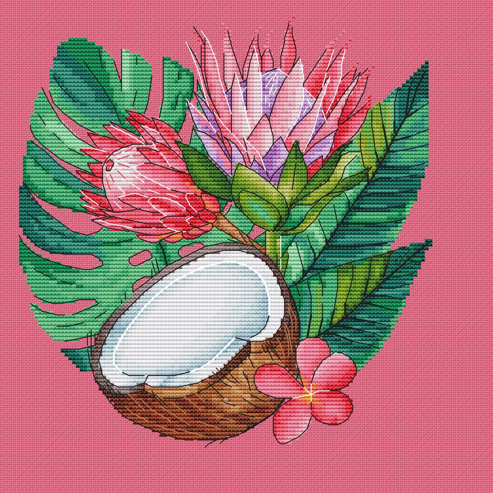 Hawaii coconut cross stitch pattern PDF Tropical flower Etsy
