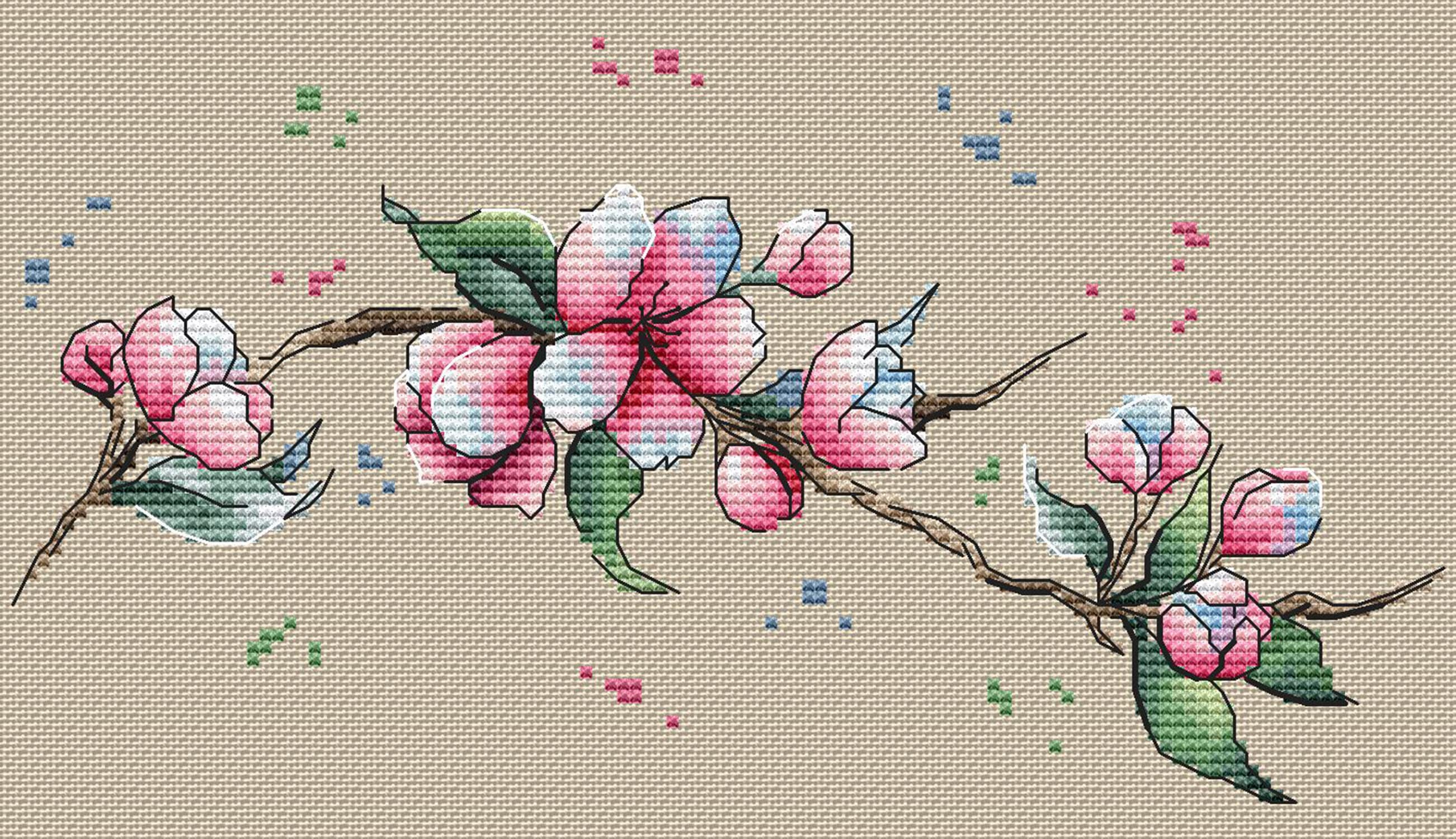 Summer apple blossom cross stitch pattern PDF Pink flowers Etsy