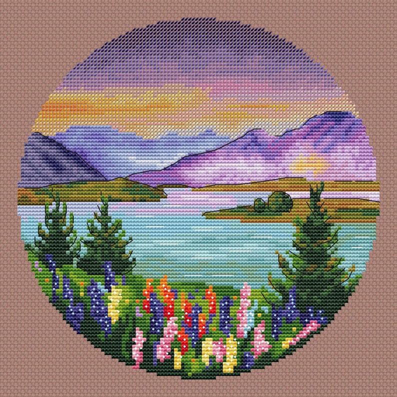 Lake and mountains counted cross stitch pattern PDF Northern Etsy