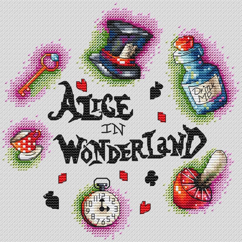 Alice in wonderland cross stitch pattern PDF Round Etsy