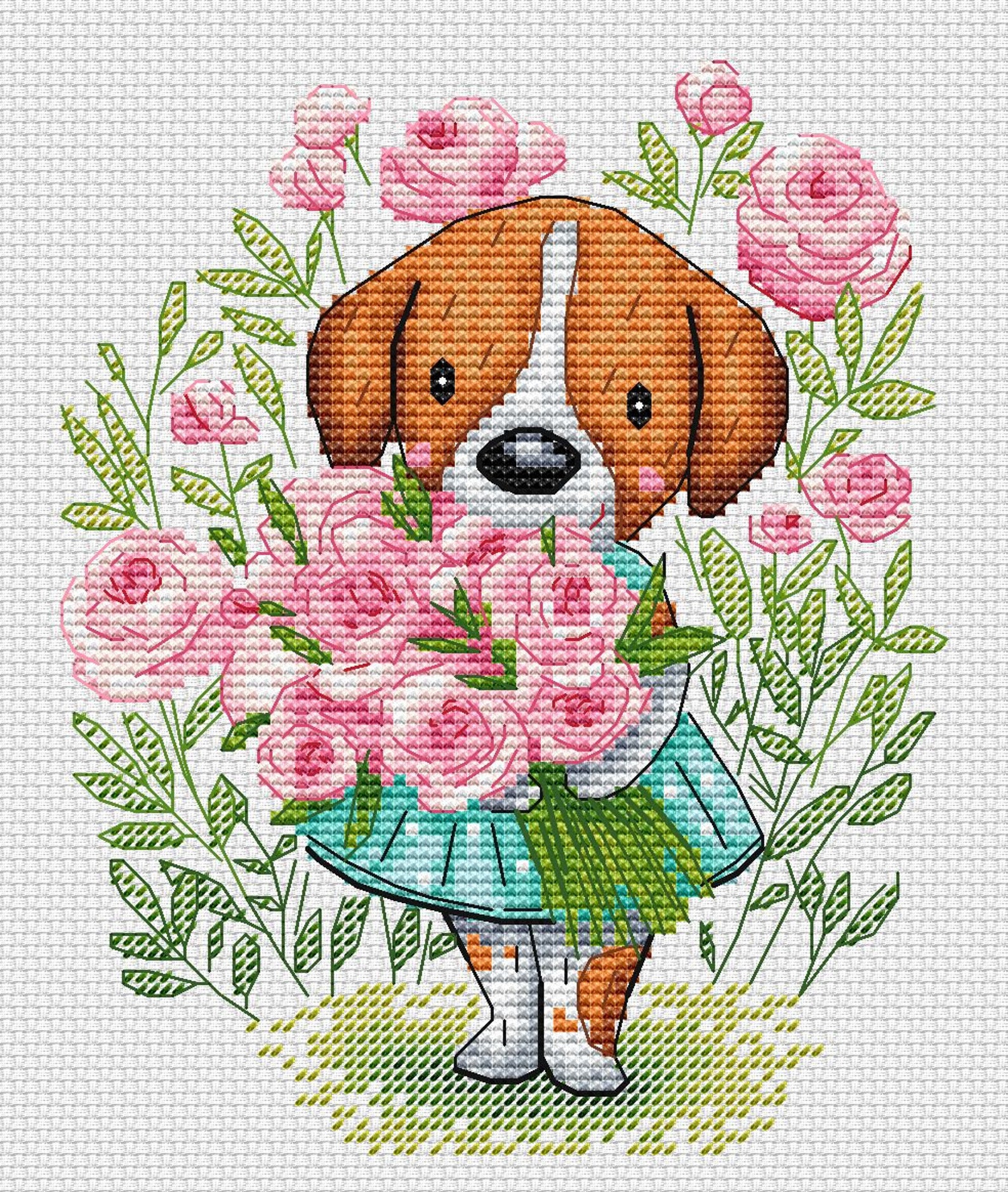 Dog with flowers counted cross stitch pattern PDF Funny puppy Etsy