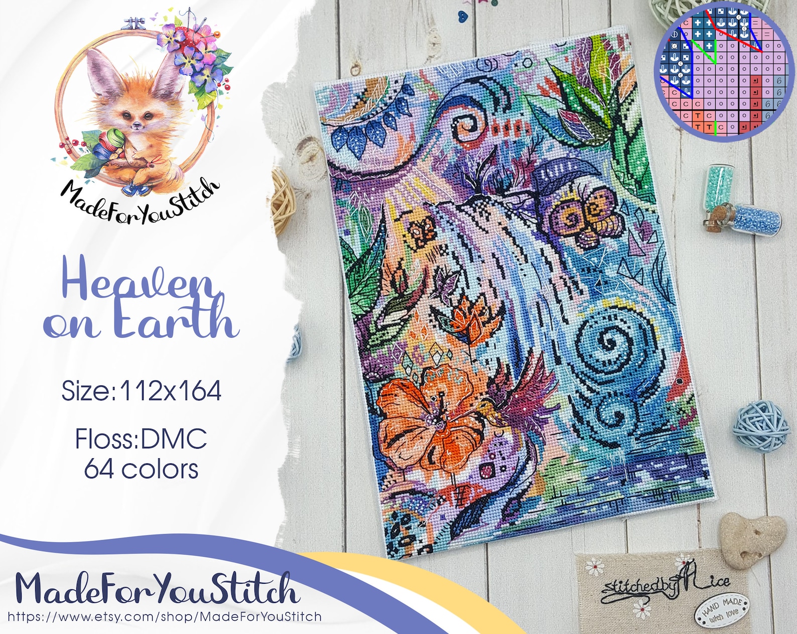 Heaven on earth cross stitch pattern PDF Tropical Waterfall Etsy