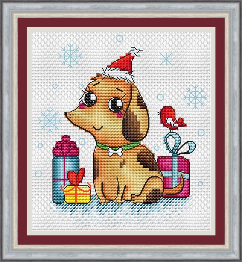 Christmas dog counted cross stitch pattern PDF Santa puppy Dog Etsy
