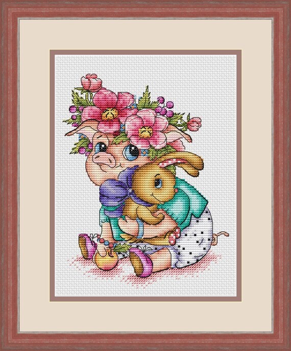 Cute Pig Counted Cross Stitch Pattern Pdf This Little Piggy Flower Toy Bunny Symbol Of The Year Counted Embroidery -