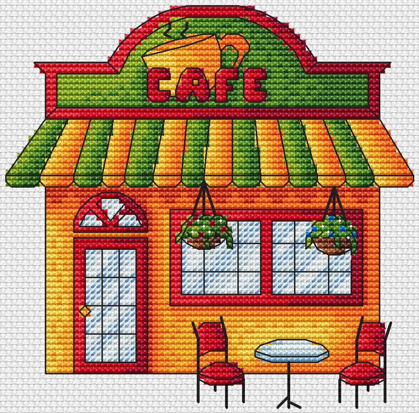 Coffee shop counted cross stitch pattern PDF Street Cafe Etsy